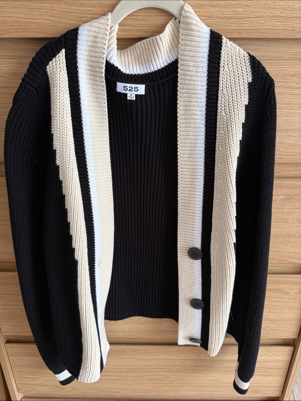 525 America Black and Cream Open-Front Ribbed Cardigan